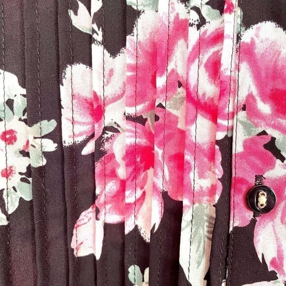 BLACK w PINK ROSES BLOUSE by CHARTER CLUB WOMAN 0X - Picture 3 of 5